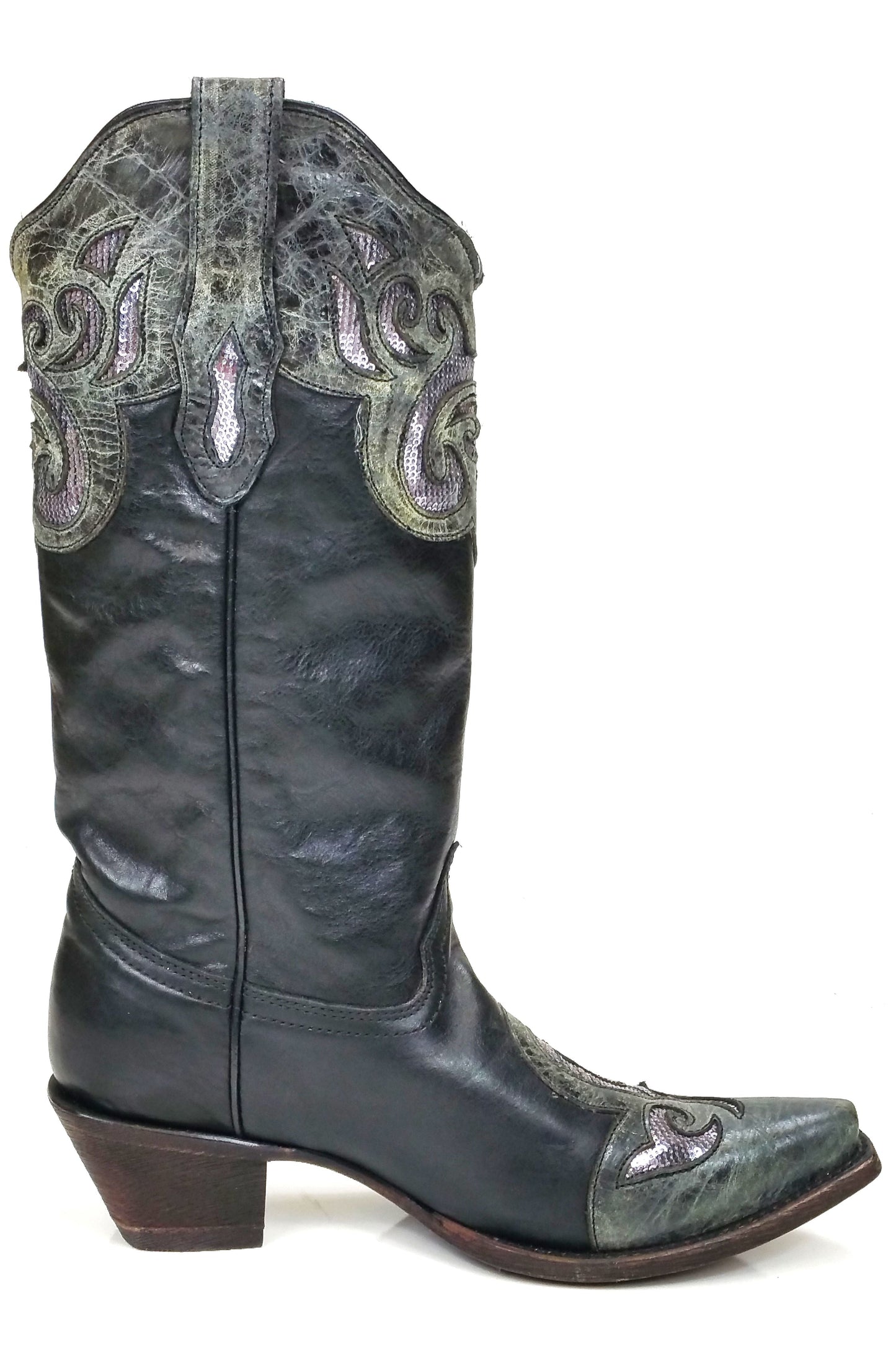 Corral Boots Black and Silver Sequins Inlay and Laser Cut Boot C2713