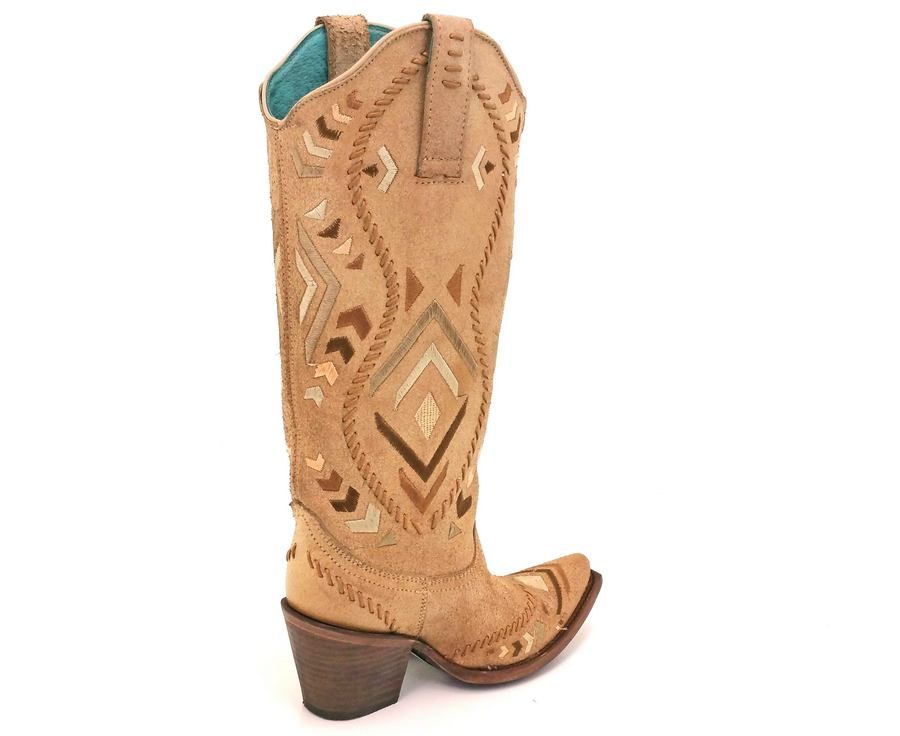 Corral Bone and Tan Tribal Print And Whipstitch Boots