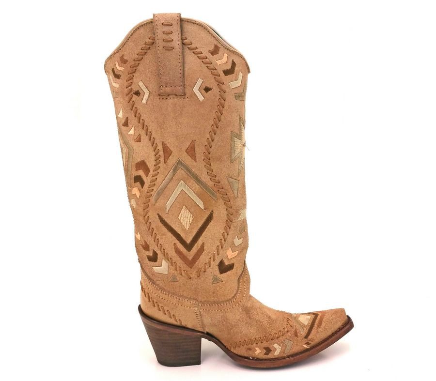 Corral Bone and Tan Tribal Print And Whipstitch Boots