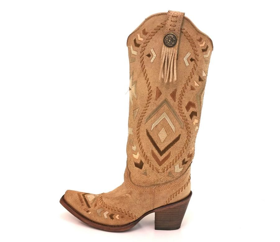 Corral Bone and Tan Tribal Print And Whipstitch Boots