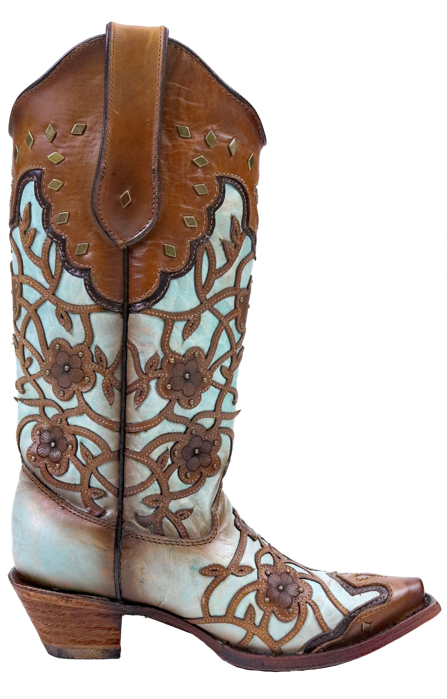 Corral Mint Maple Flowers Overlay and Studs Boots