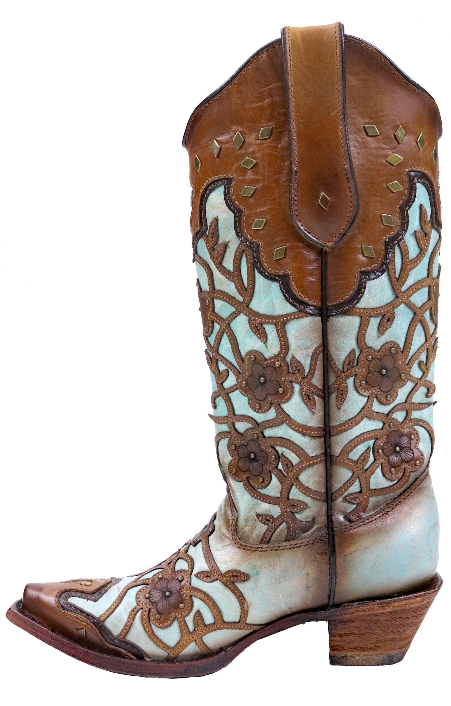 Corral Mint Maple Flowers Overlay and Studs Boots