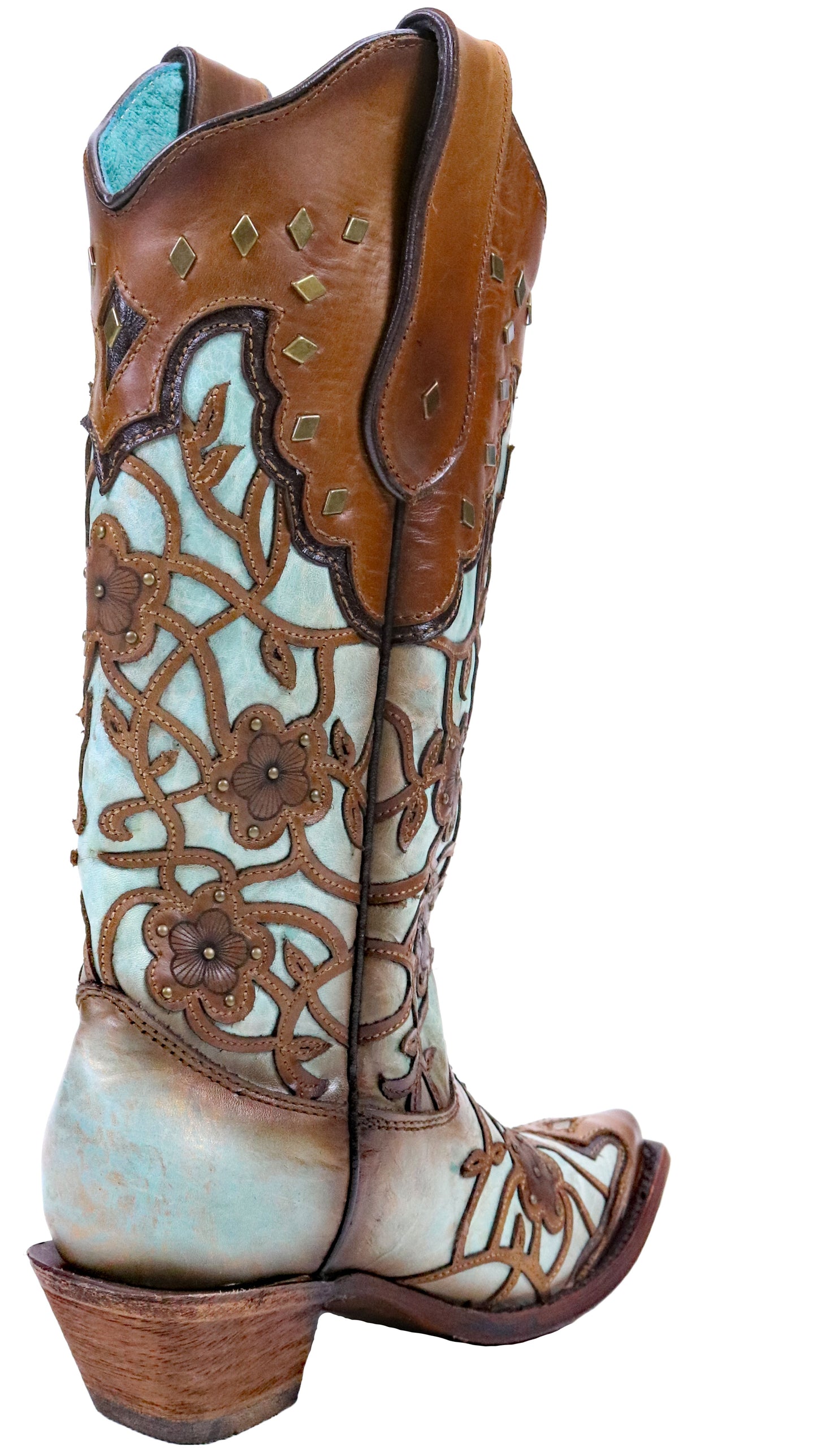 Corral Mint Maple Flowers Overlay and Studs Boots