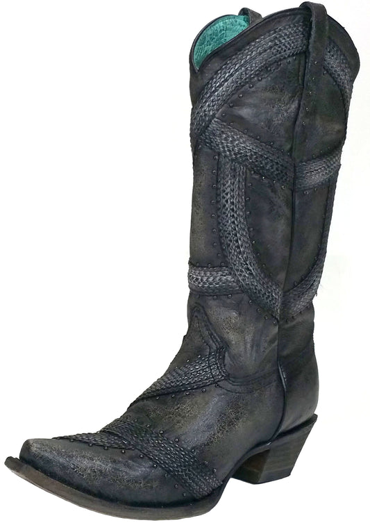 Corral Black Braided and Studs Western Boots