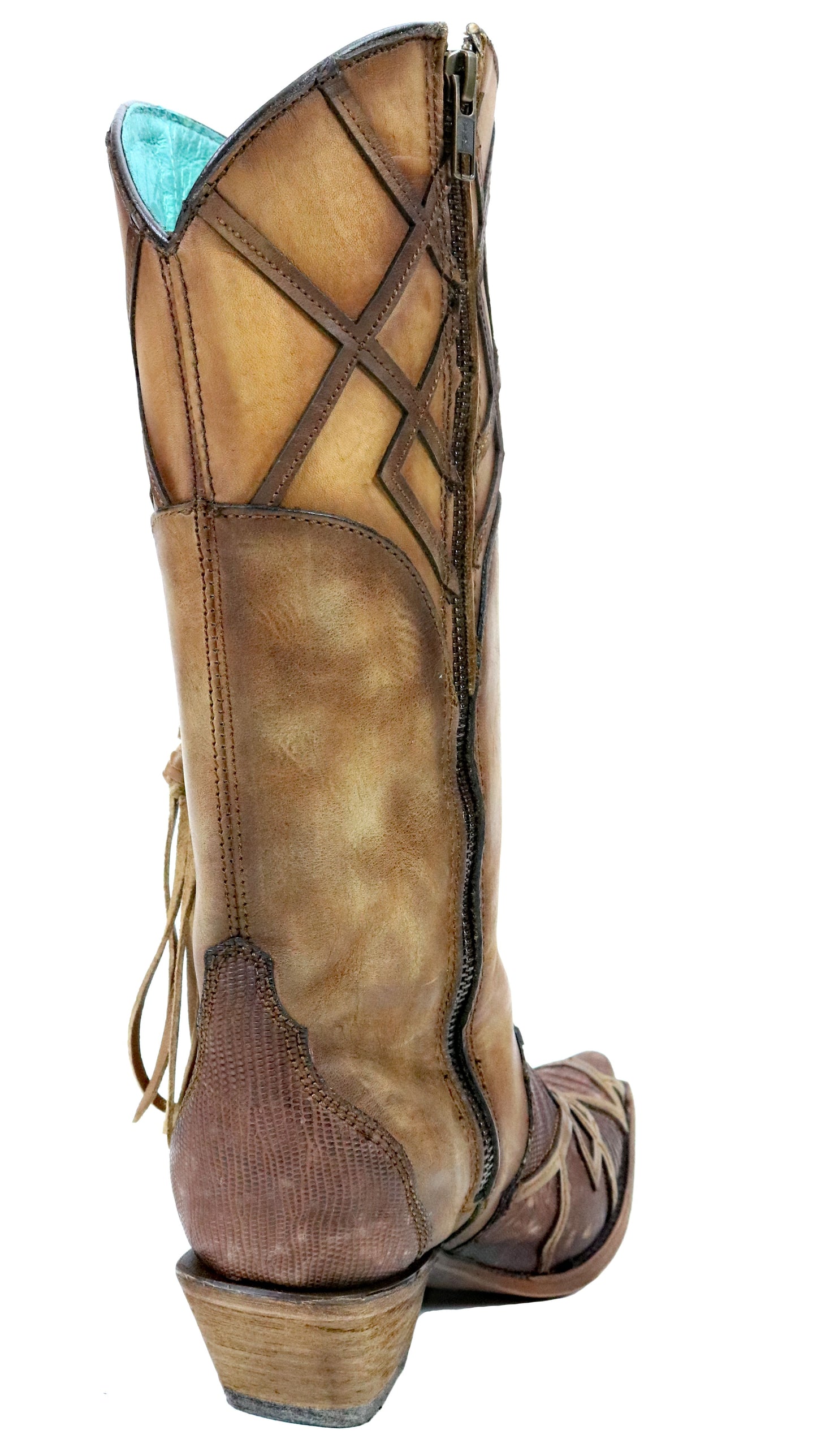 Corral Honey Lizard Laser Overlay and Lace Up Boots