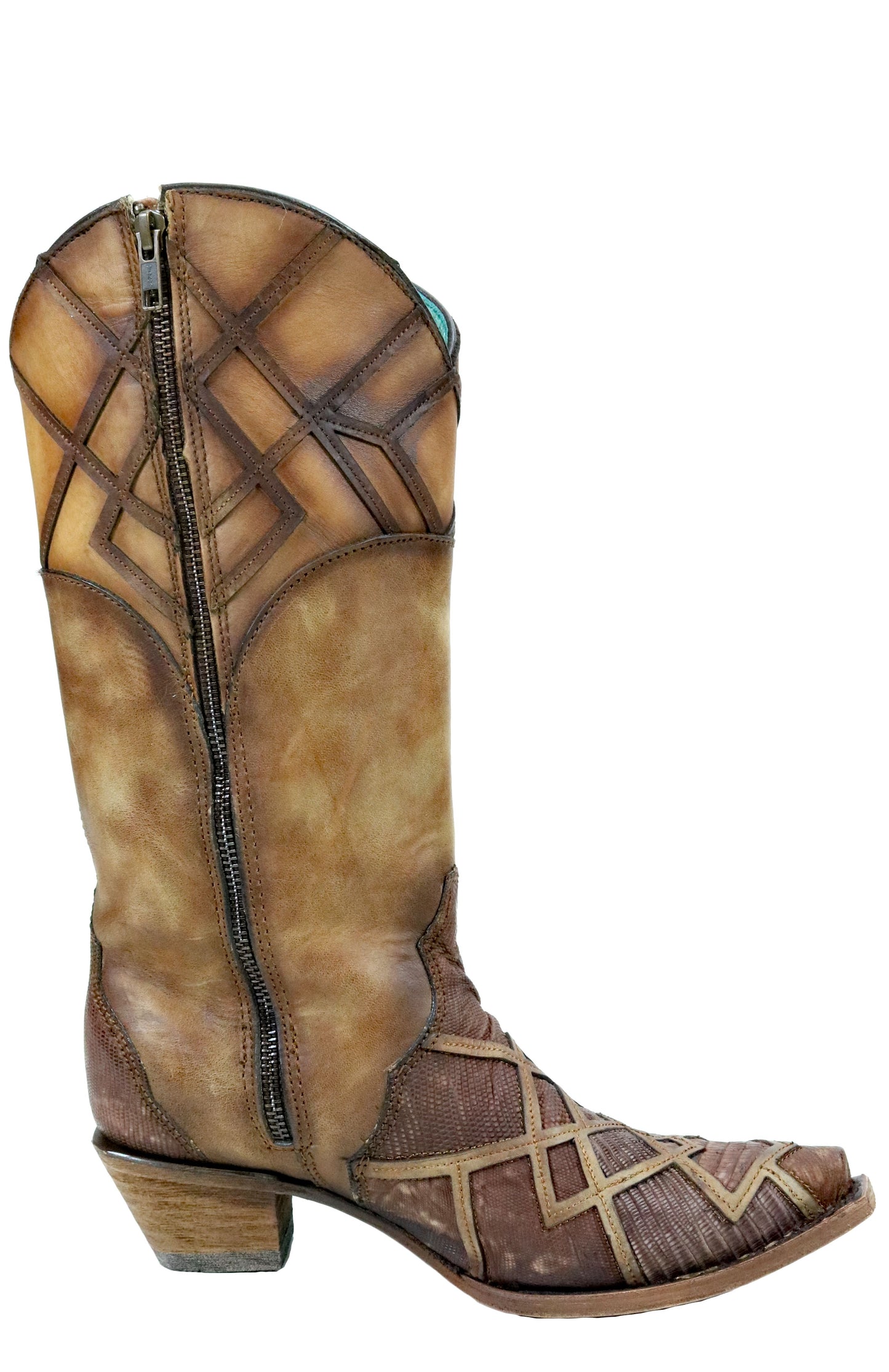 Corral Honey Lizard Laser Overlay and Lace Up Boots