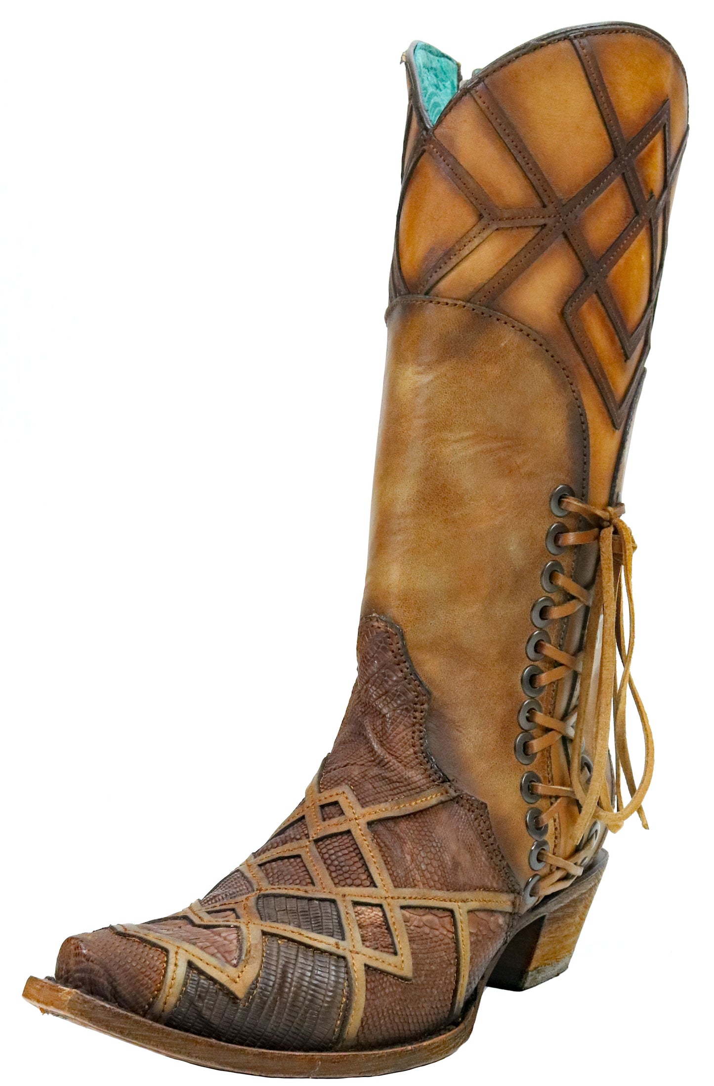 Corral Honey Lizard Laser Overlay and Lace Up Boots