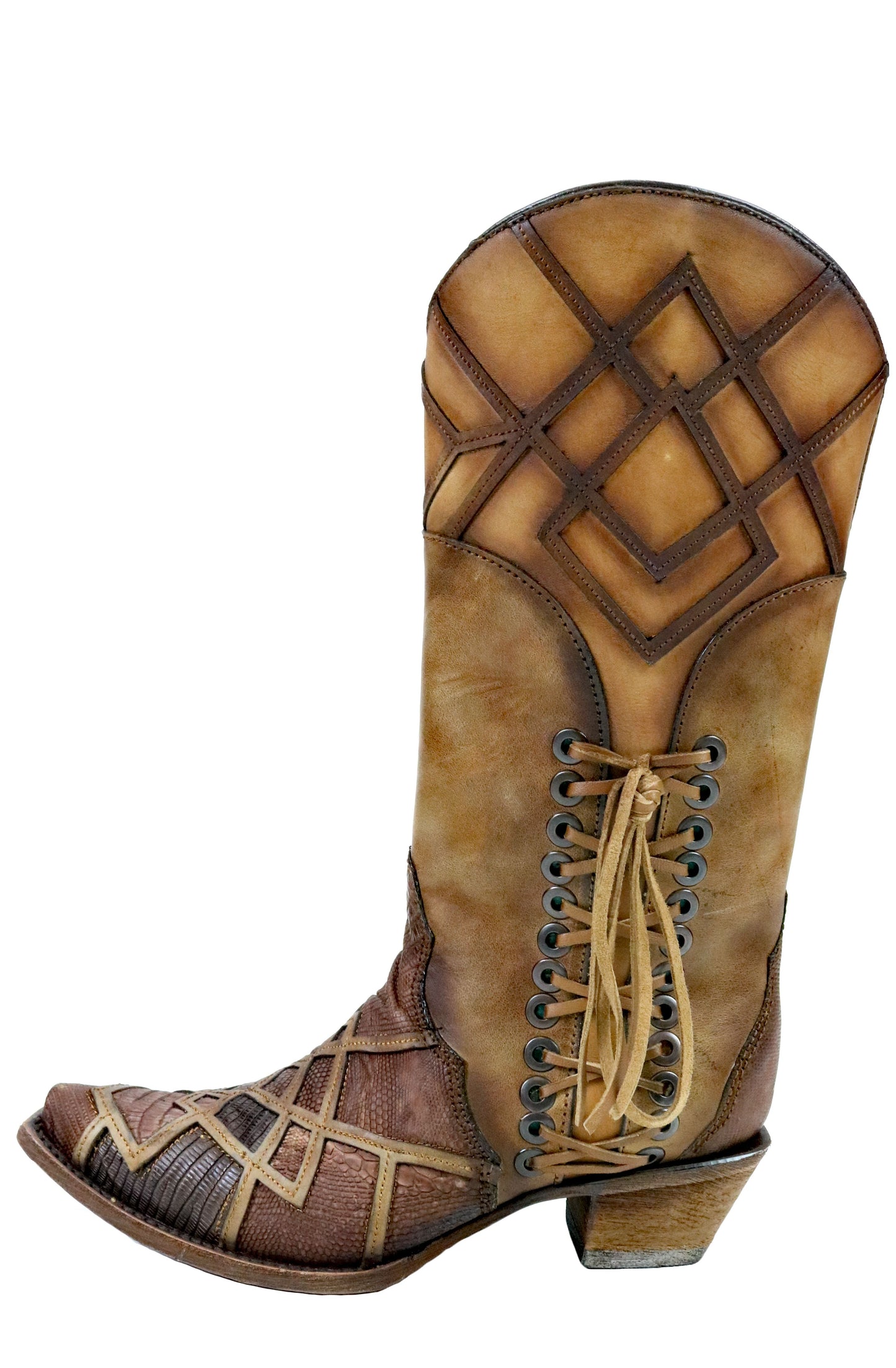 Corral Honey Lizard Laser Overlay and Lace Up Boots