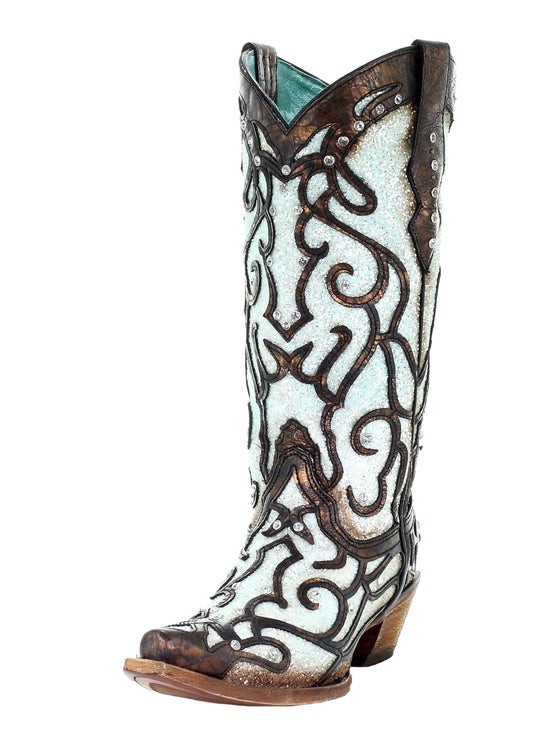 Corral Sky Blue Glitter Inlay and Crystals Boots