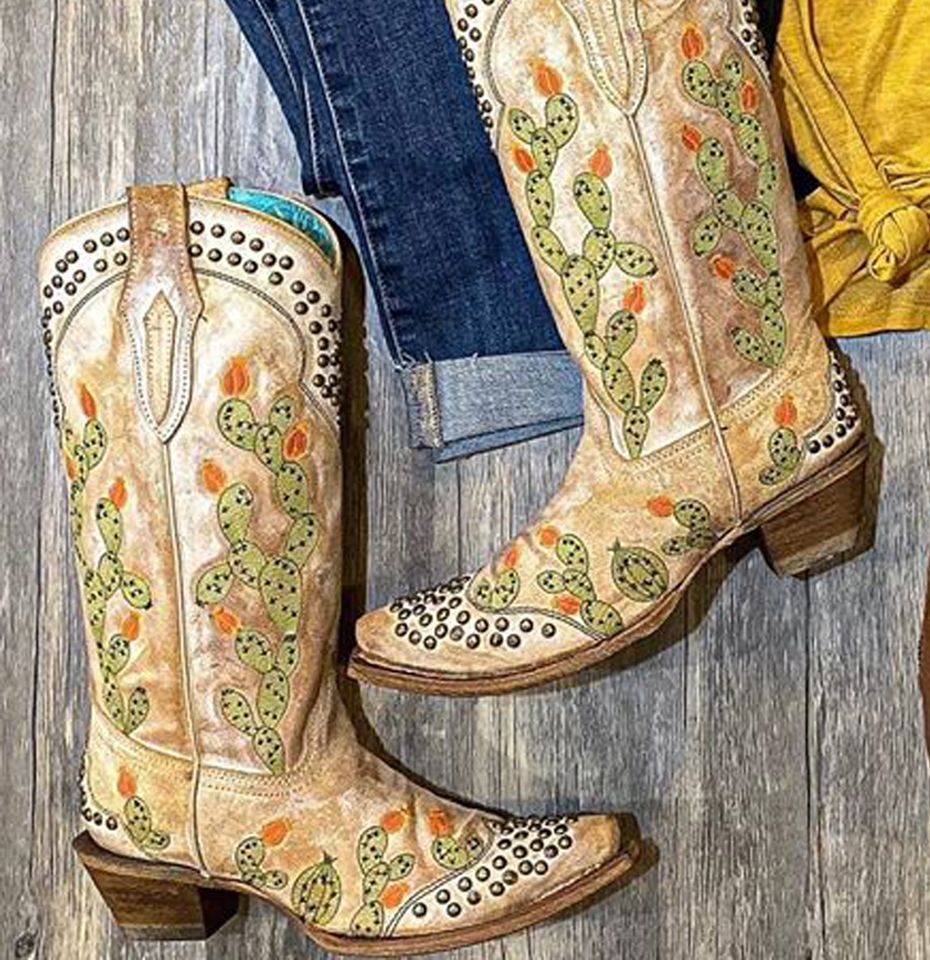 Corral Saddle Nopal Cactus Embroidered Studs Boots