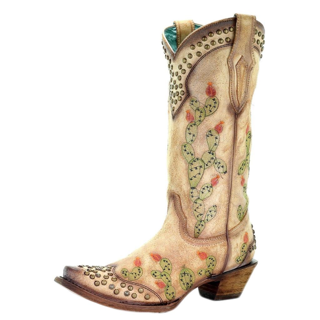 Corral Saddle Nopal Cactus Embroidered Studs Boots