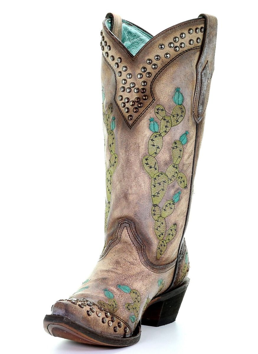 Corral Tobacco Nopal Cactus Embroidered Studs Boots