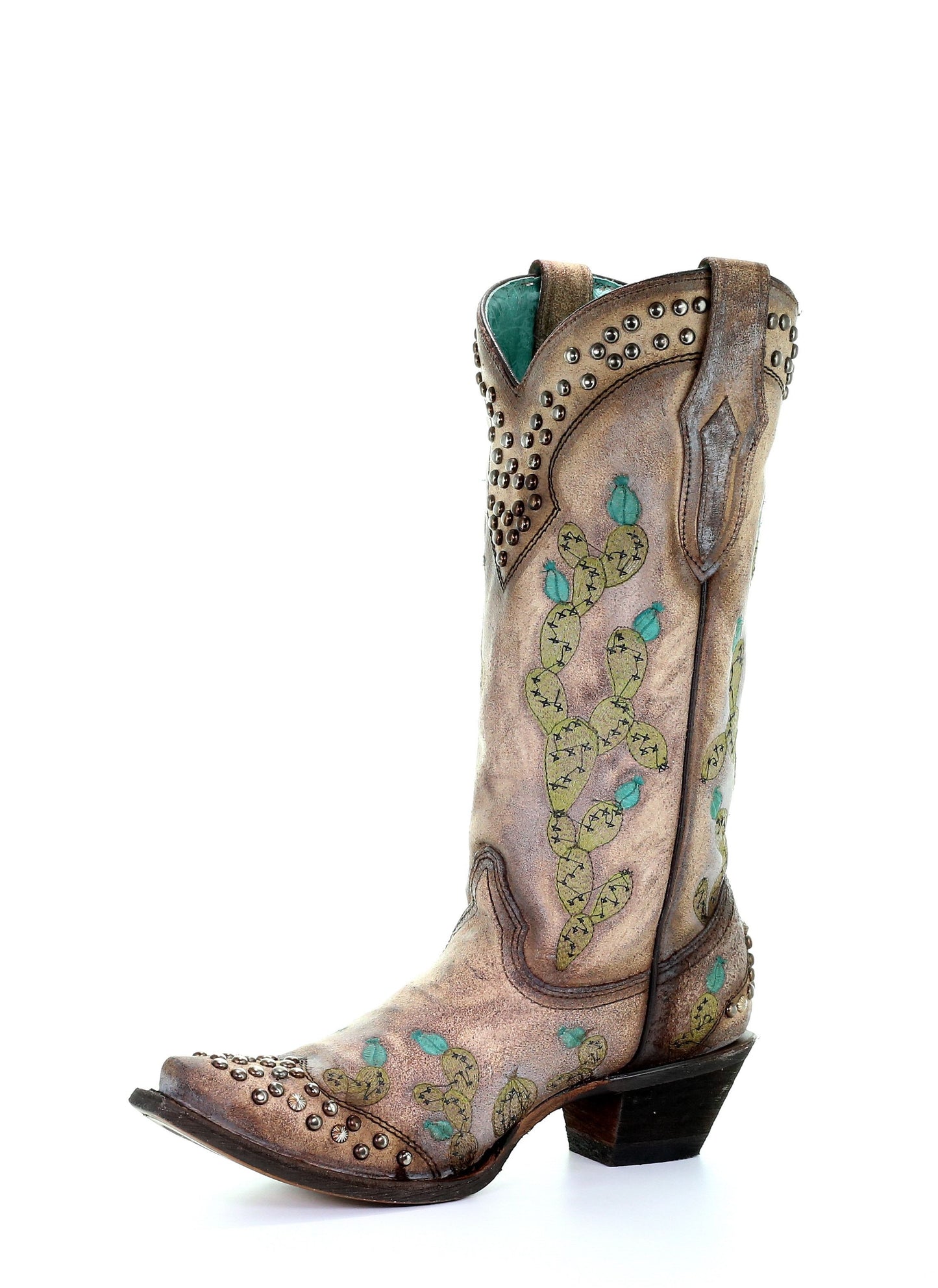 Corral Tobacco Nopal Cactus Embroidered Studs Boots