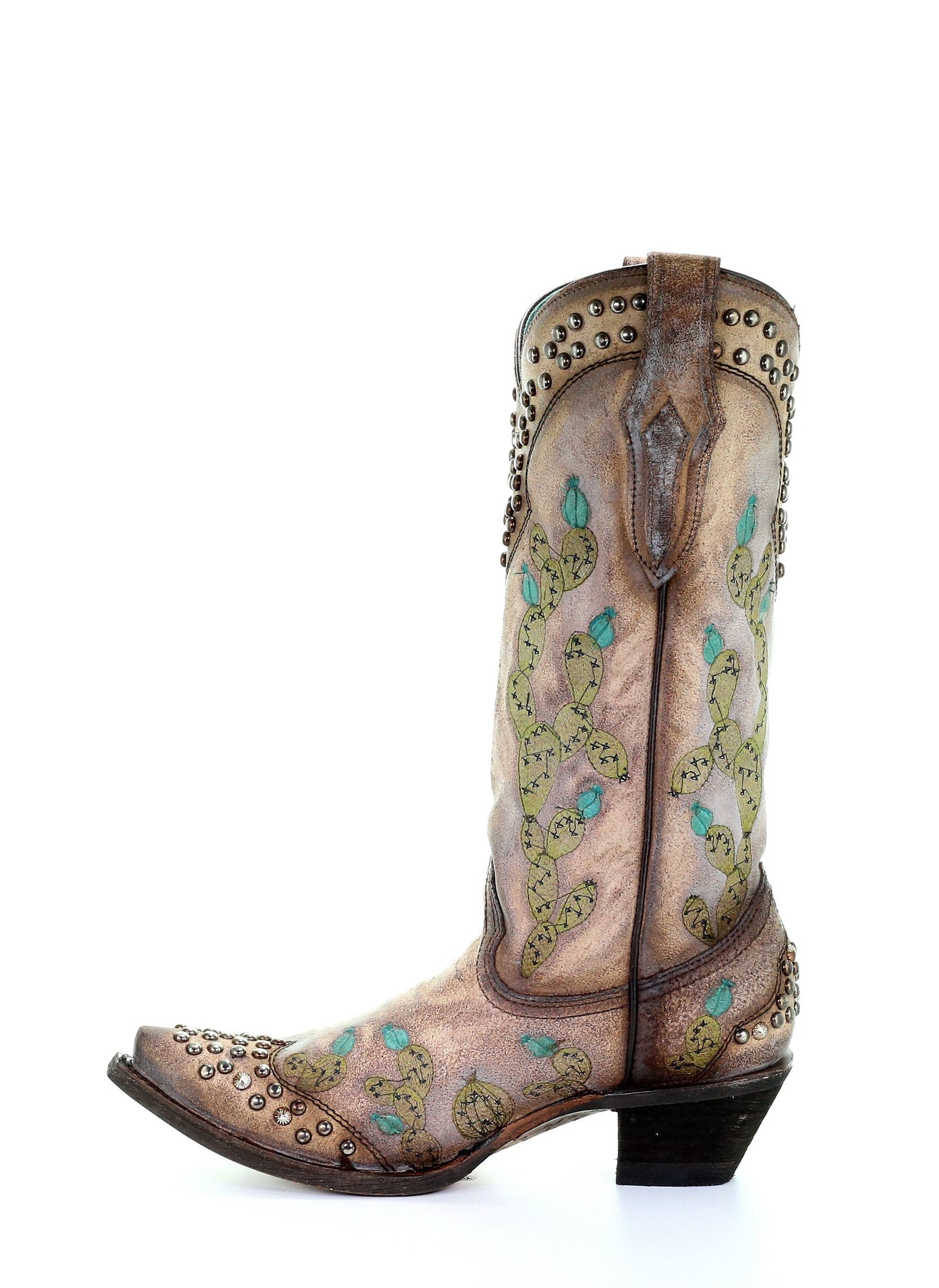 Corral Tobacco Nopal Cactus Embroidered Studs Boots