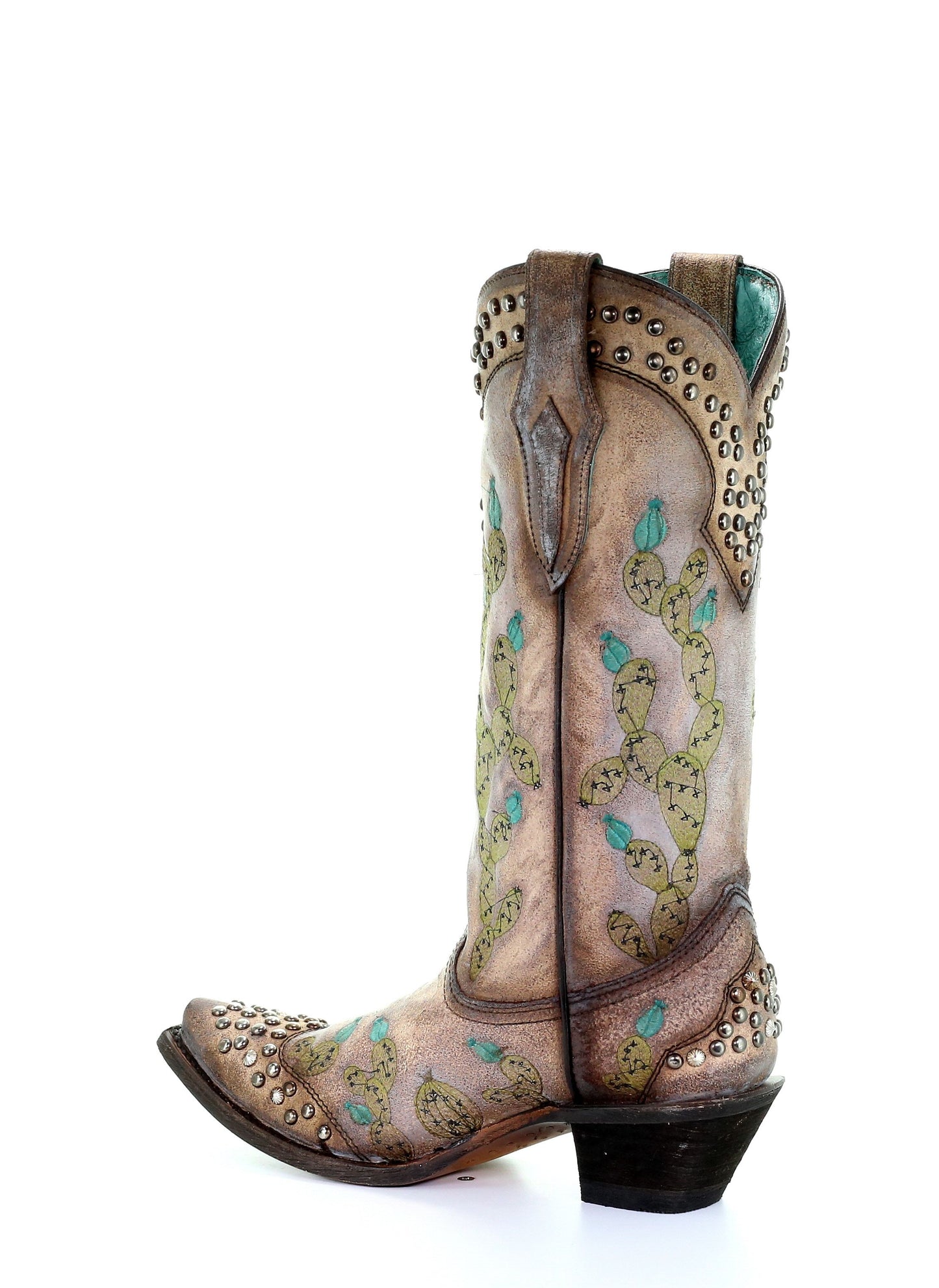 Corral Tobacco Nopal Cactus Embroidered Studs Boots