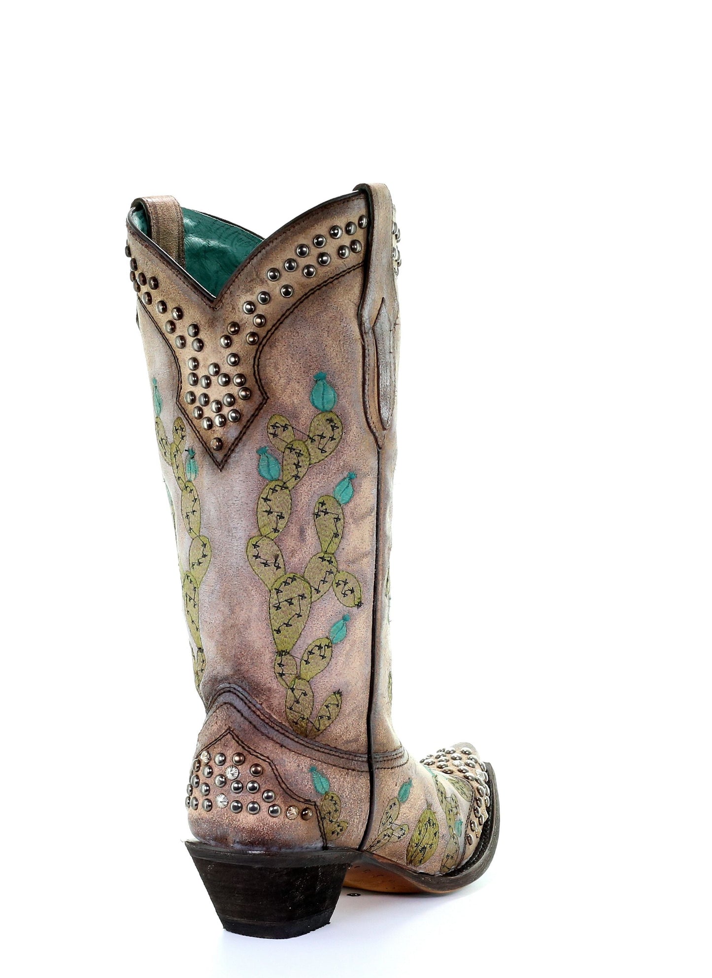 Corral Tobacco Nopal Cactus Embroidered Studs Boots