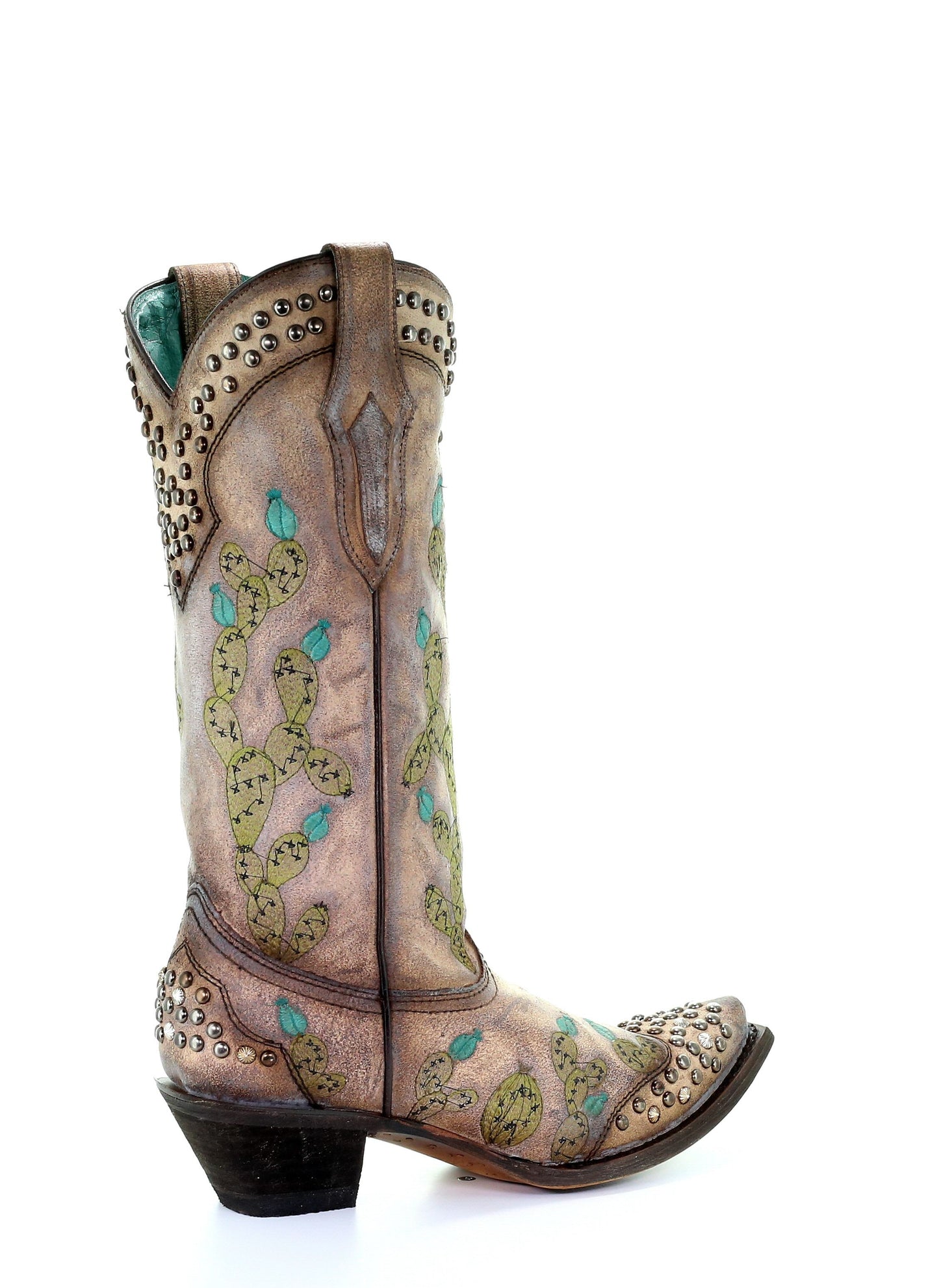 Corral Tobacco Nopal Cactus Embroidered Studs Boots