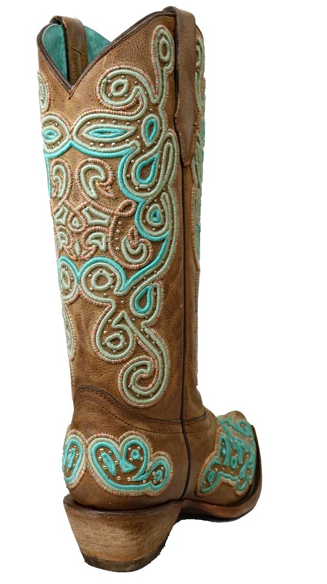 Tan and Turquoise Embroidery Boot by Corral C3572