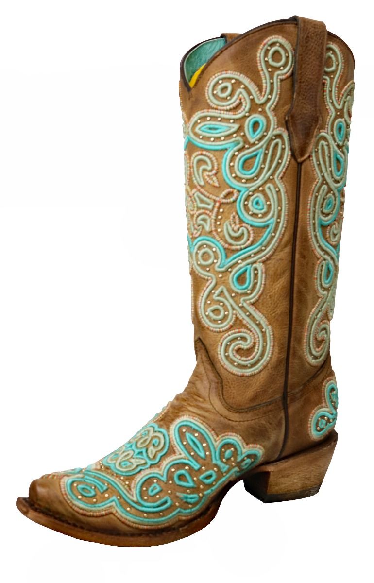 Tan and Turquoise Embroidery Boot by Corral C3572