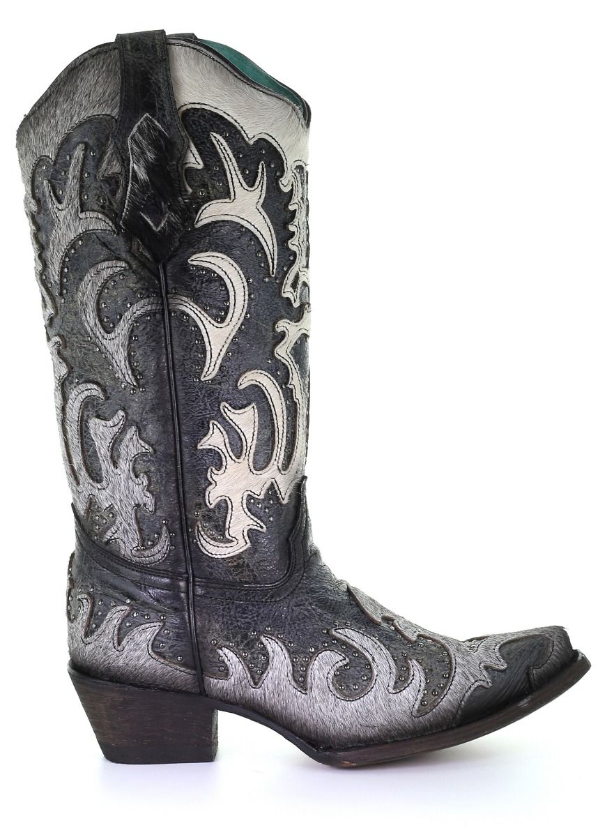 Corral Ladies Black and Grey Cowhide Overlay with Studs C3587