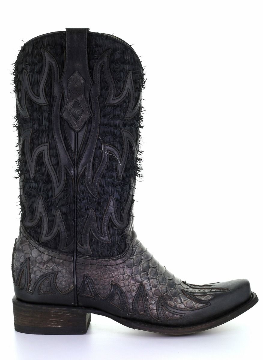 Corral Men's Black Python Overlay Square Toe C3622