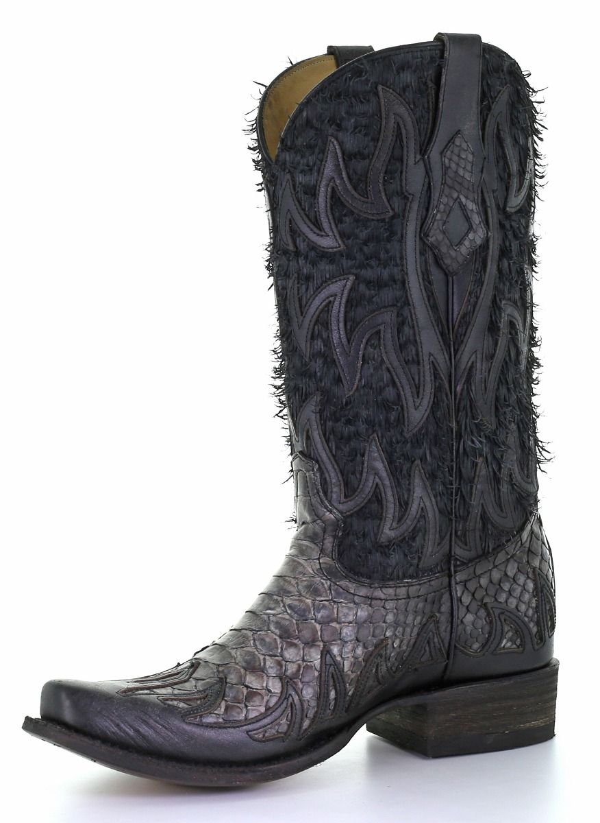 Corral Men's Black Python Overlay Square Toe C3622