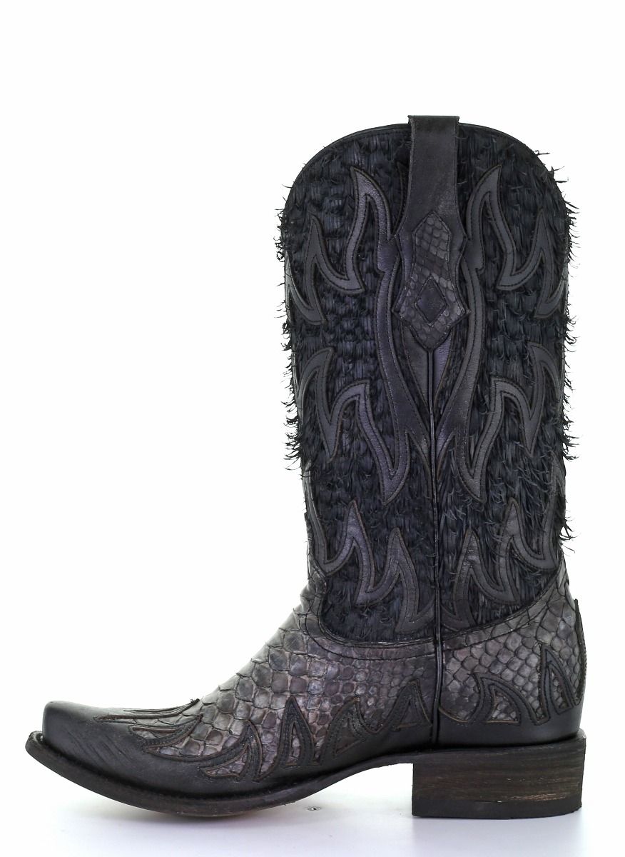 Corral Men's Black Python Overlay Square Toe C3622