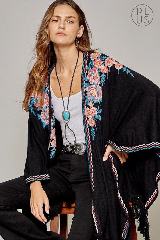 Embroidered Cardigan Plus Size