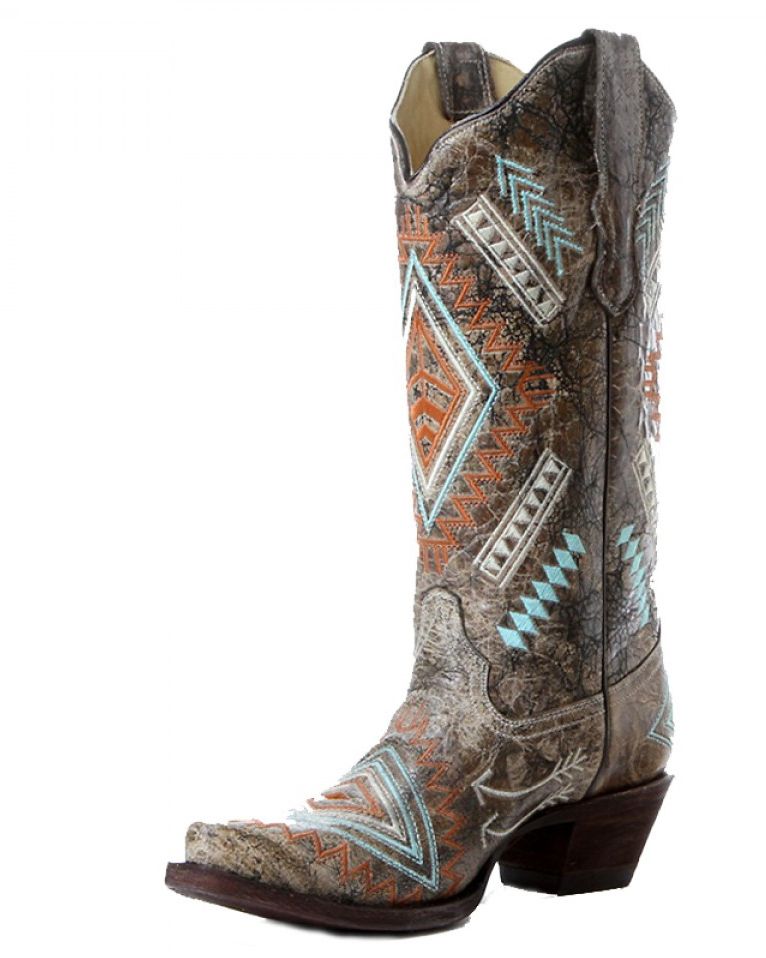 Corral Black Bone Multi Color Diamond Boots