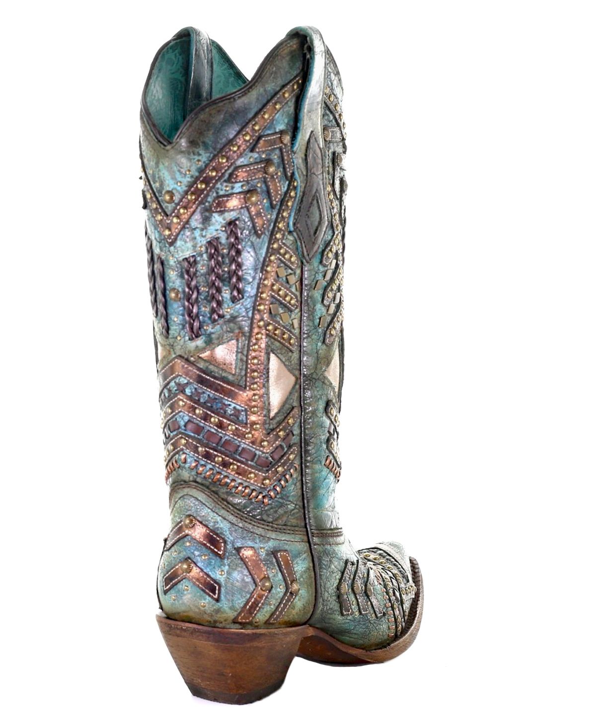 Corral Turquoise and Bronze Woven Overlay with Studs and Embellished Boots A3941