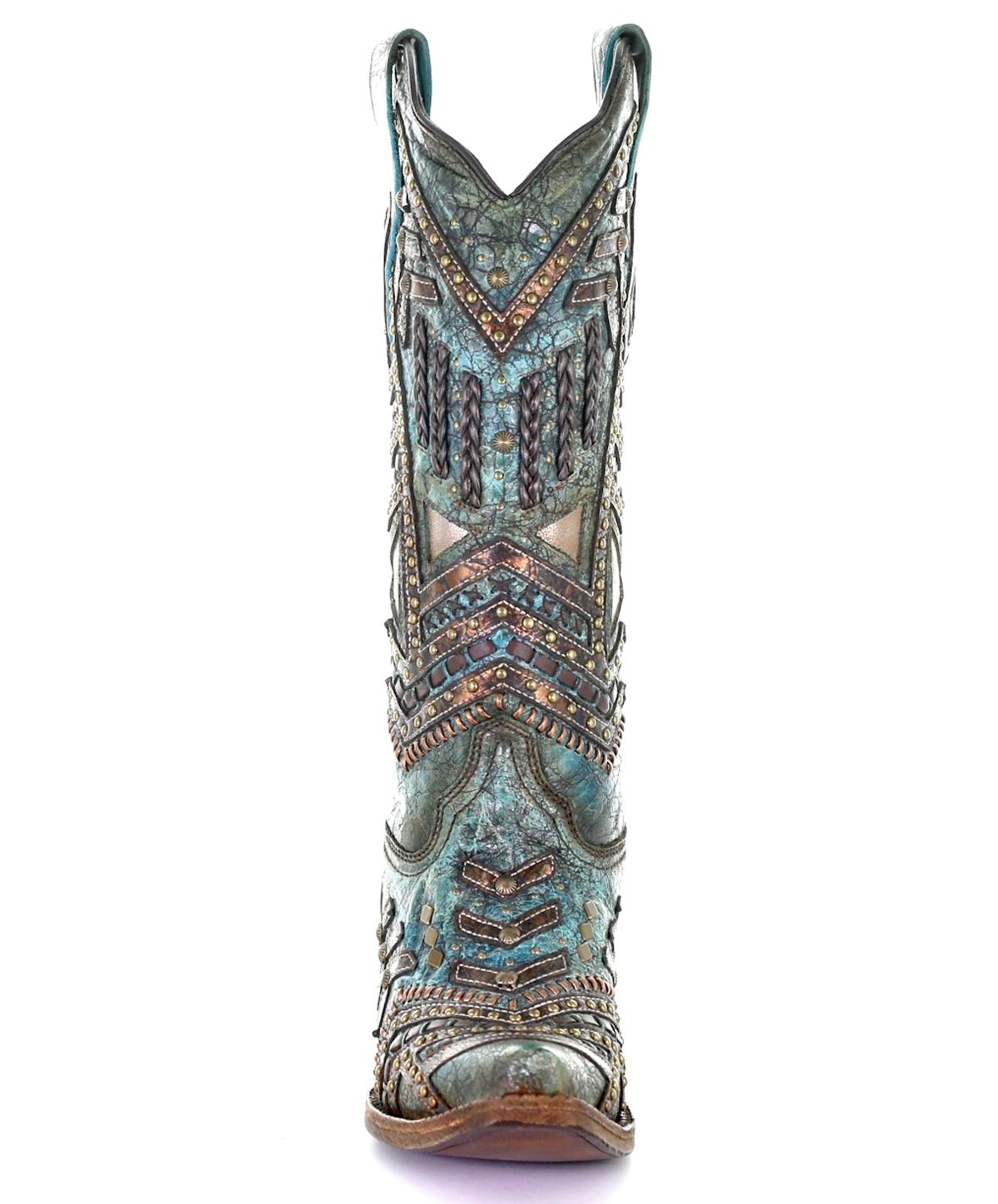 Corral Turquoise and Bronze Woven Overlay with Studs and Embellished Boots A3941