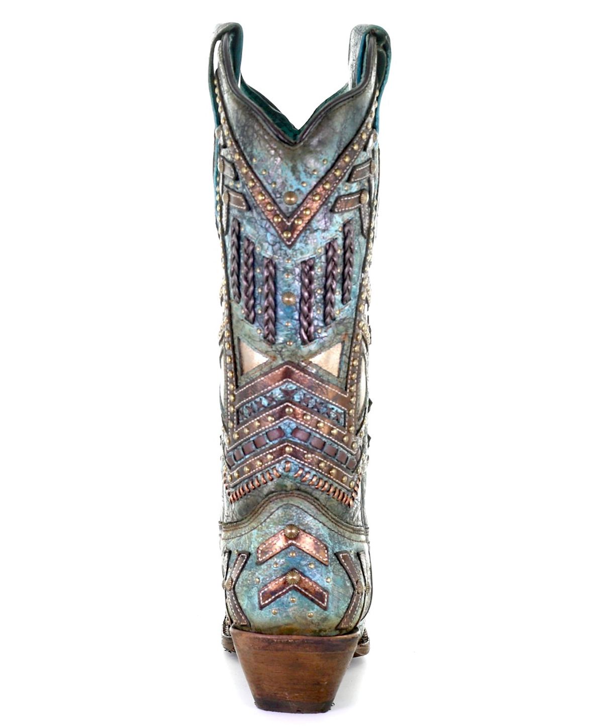 Corral Turquoise and Bronze Woven Overlay with Studs and Embellished Boots A3941