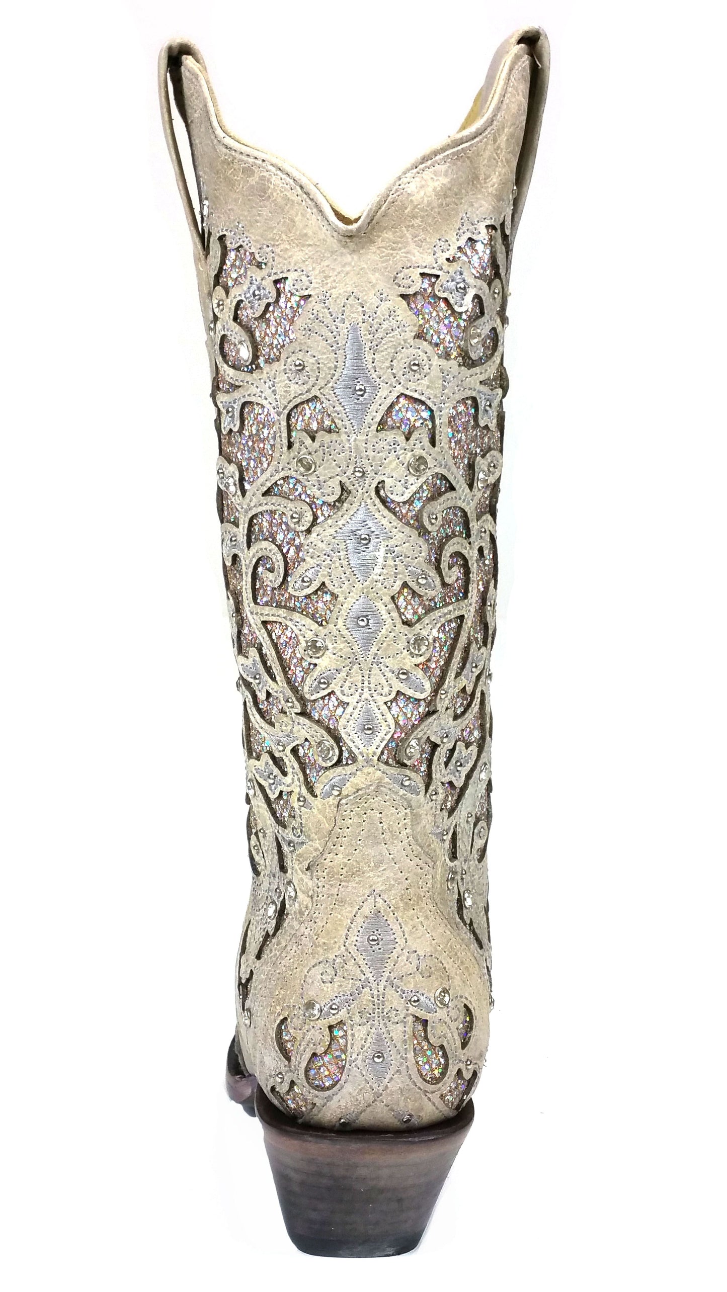 Corral White Leather Glitter Inlay Boot with Crystals