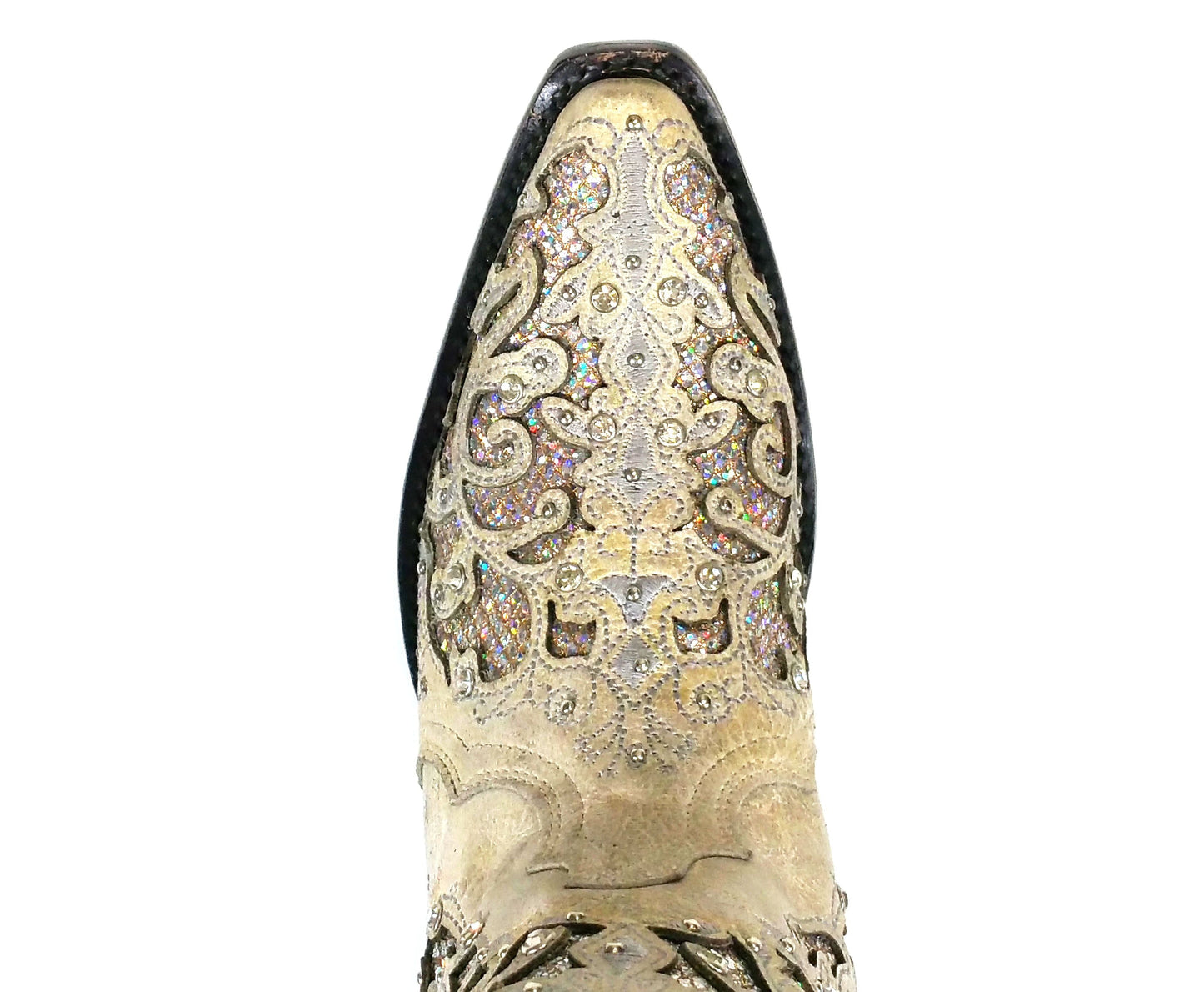 Corral White Leather Glitter Inlay Boot with Crystals