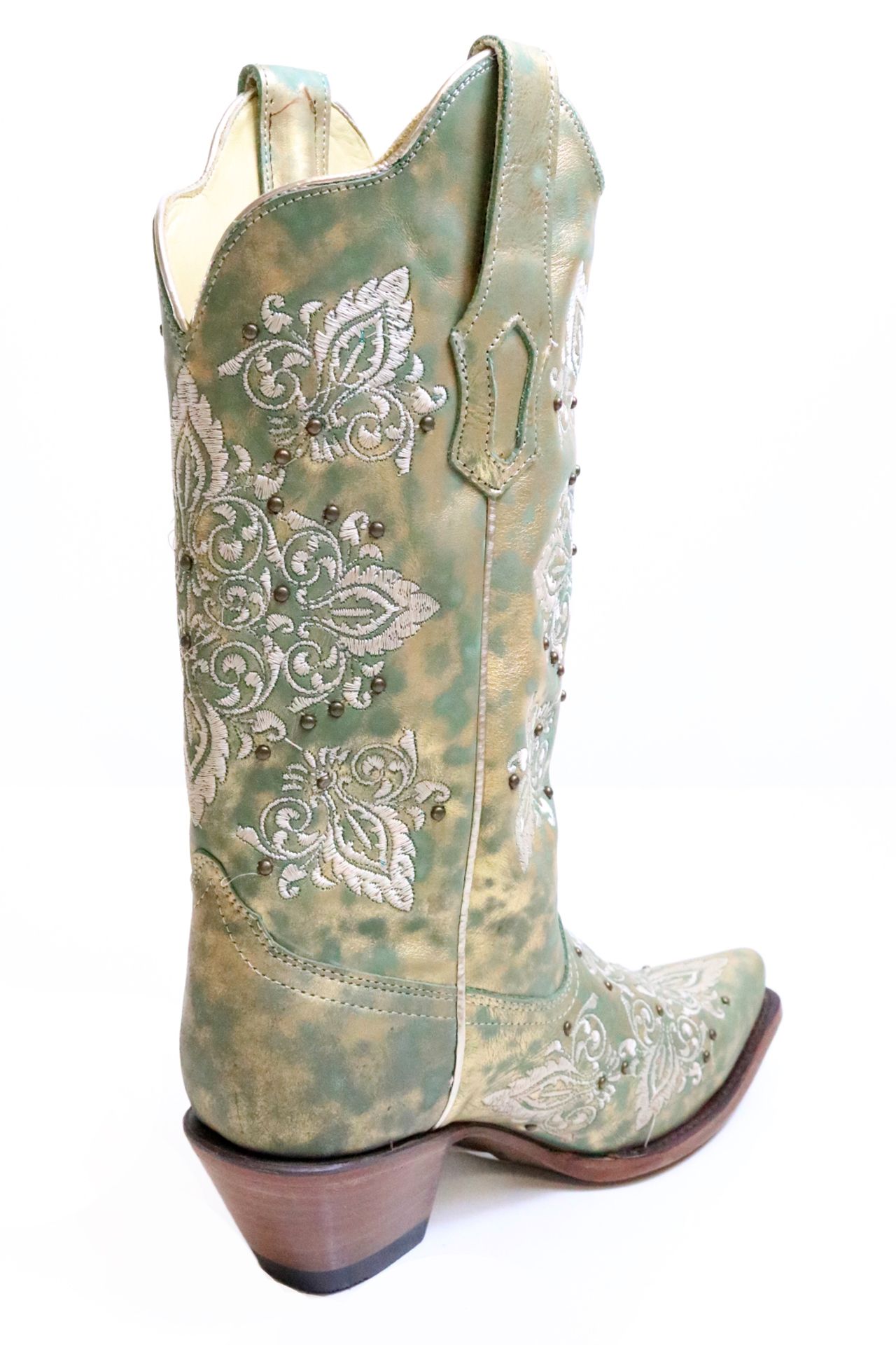 Corral Green Metallic Gold Embroidered and Studded Boots