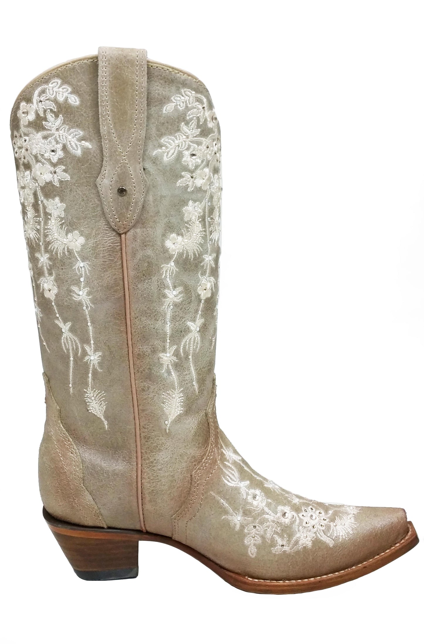 Corral Bone Floral Embroidered Sawrovski Crystal Boots