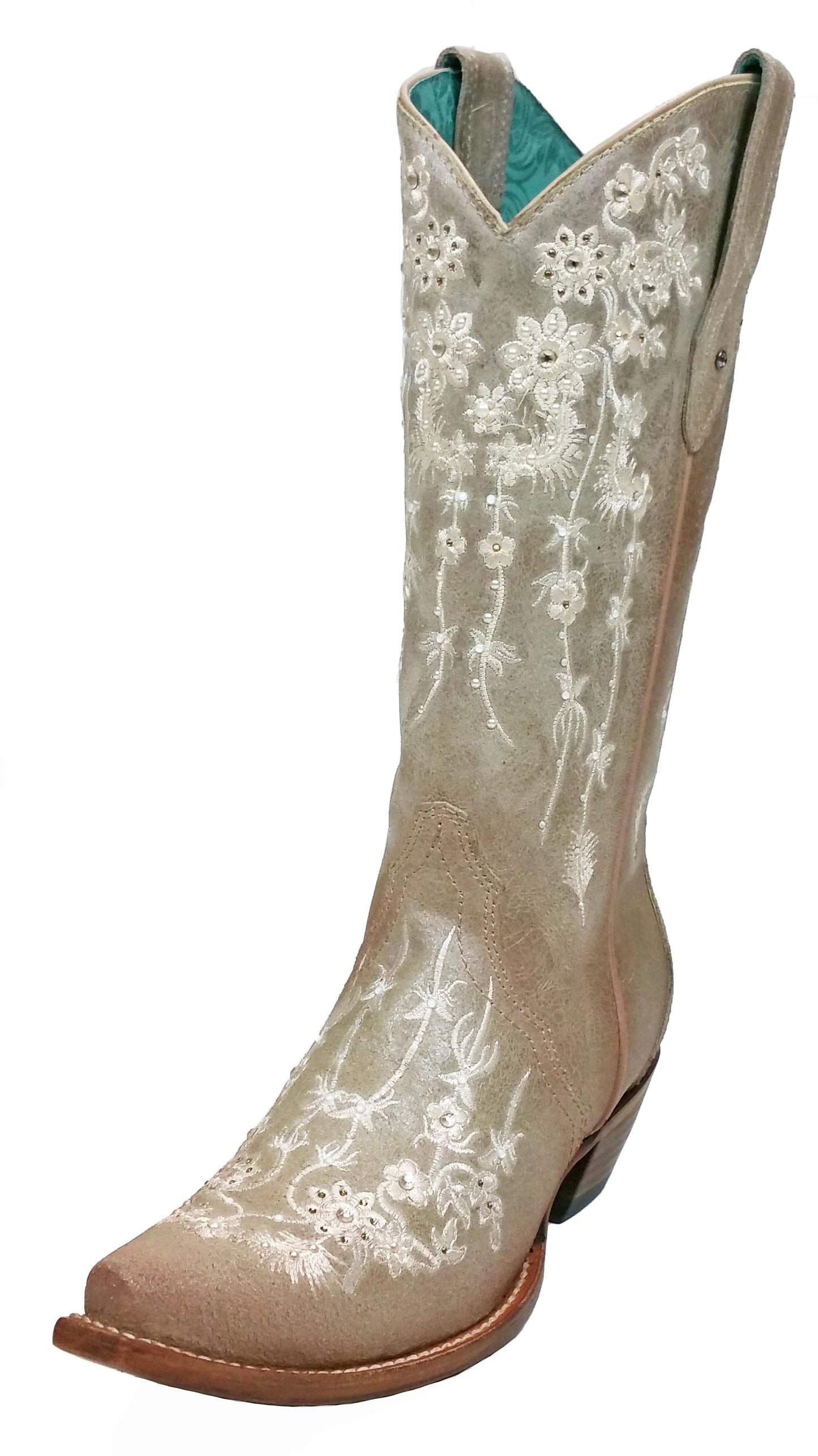 Corral Bone Floral Embroidered Sawrovski Crystal Boots