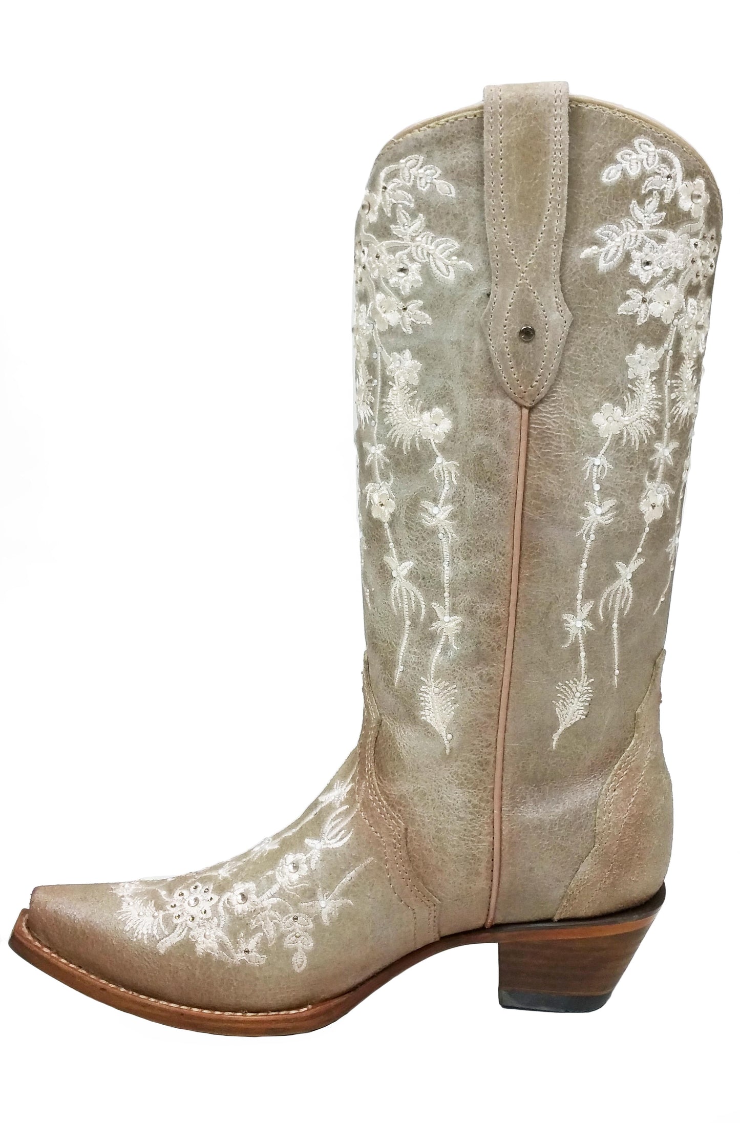 Corral Bone Floral Embroidered Sawrovski Crystal Boots