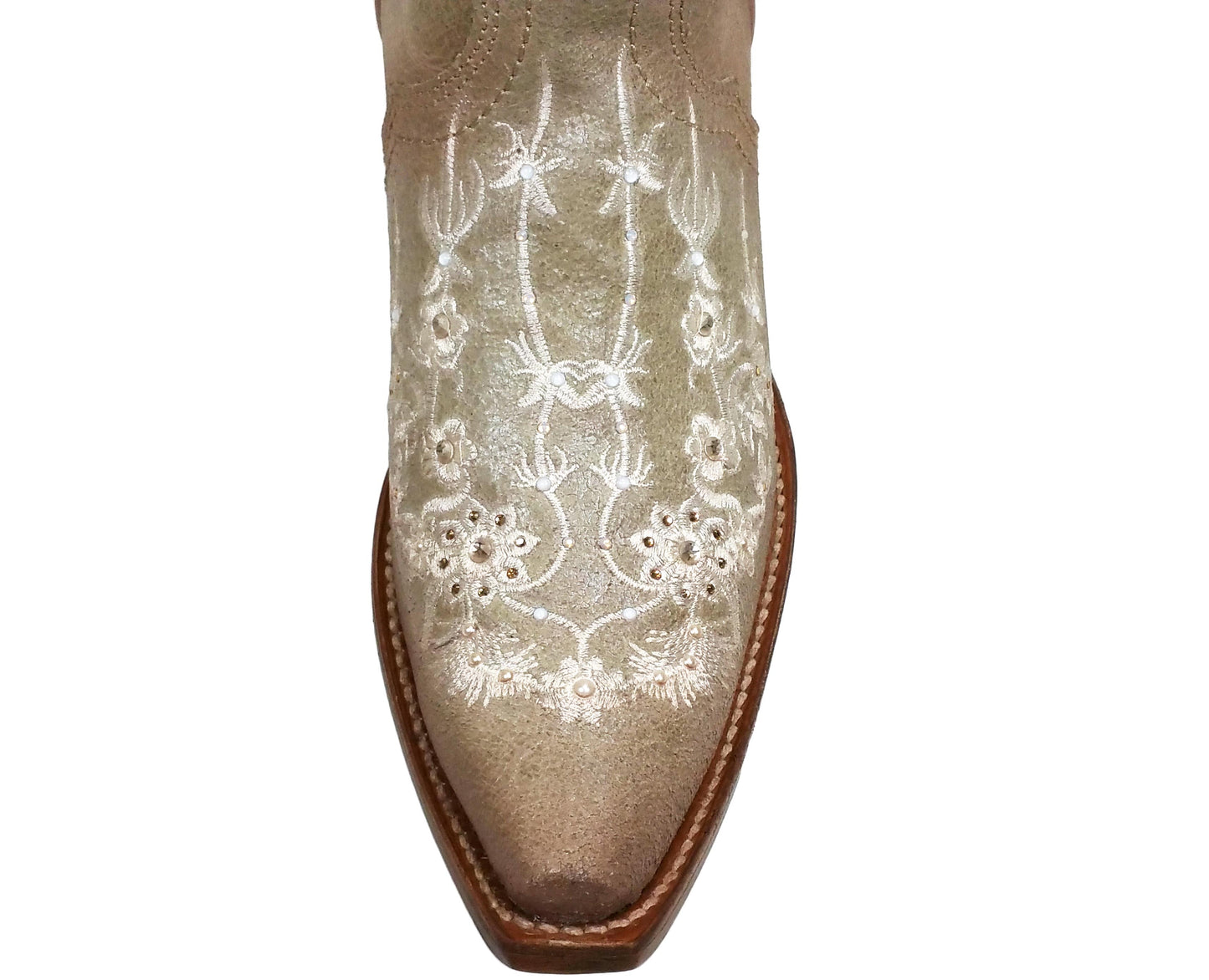 Corral Bone Floral Embroidered Sawrovski Crystal Boots