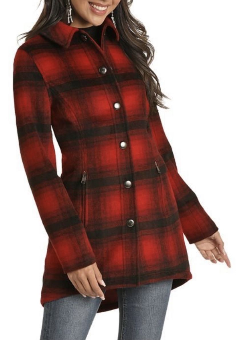 Ladies Red Long Sleeve Wool Coat By Powder River Outfitters 52-1014