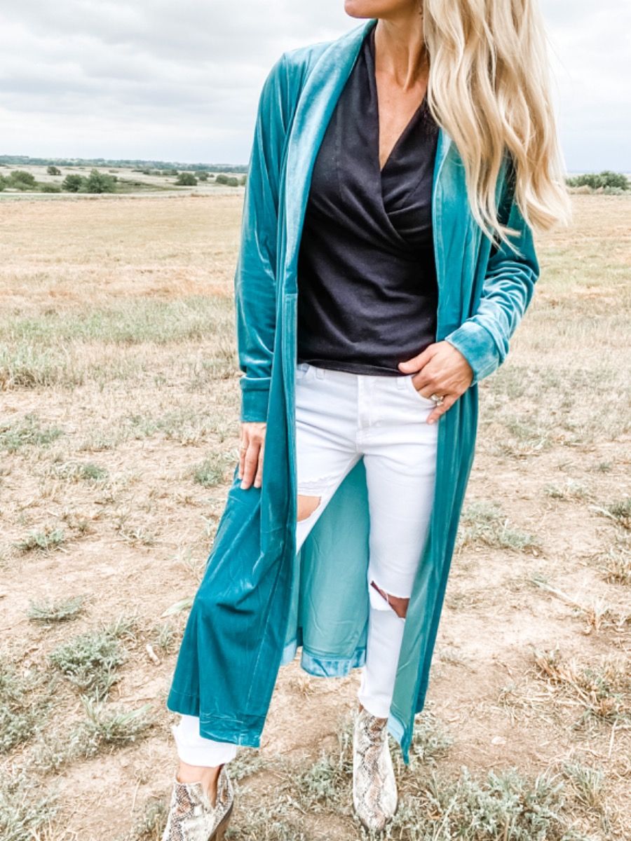 The Tate Turquoise Duster in Washed Velvet