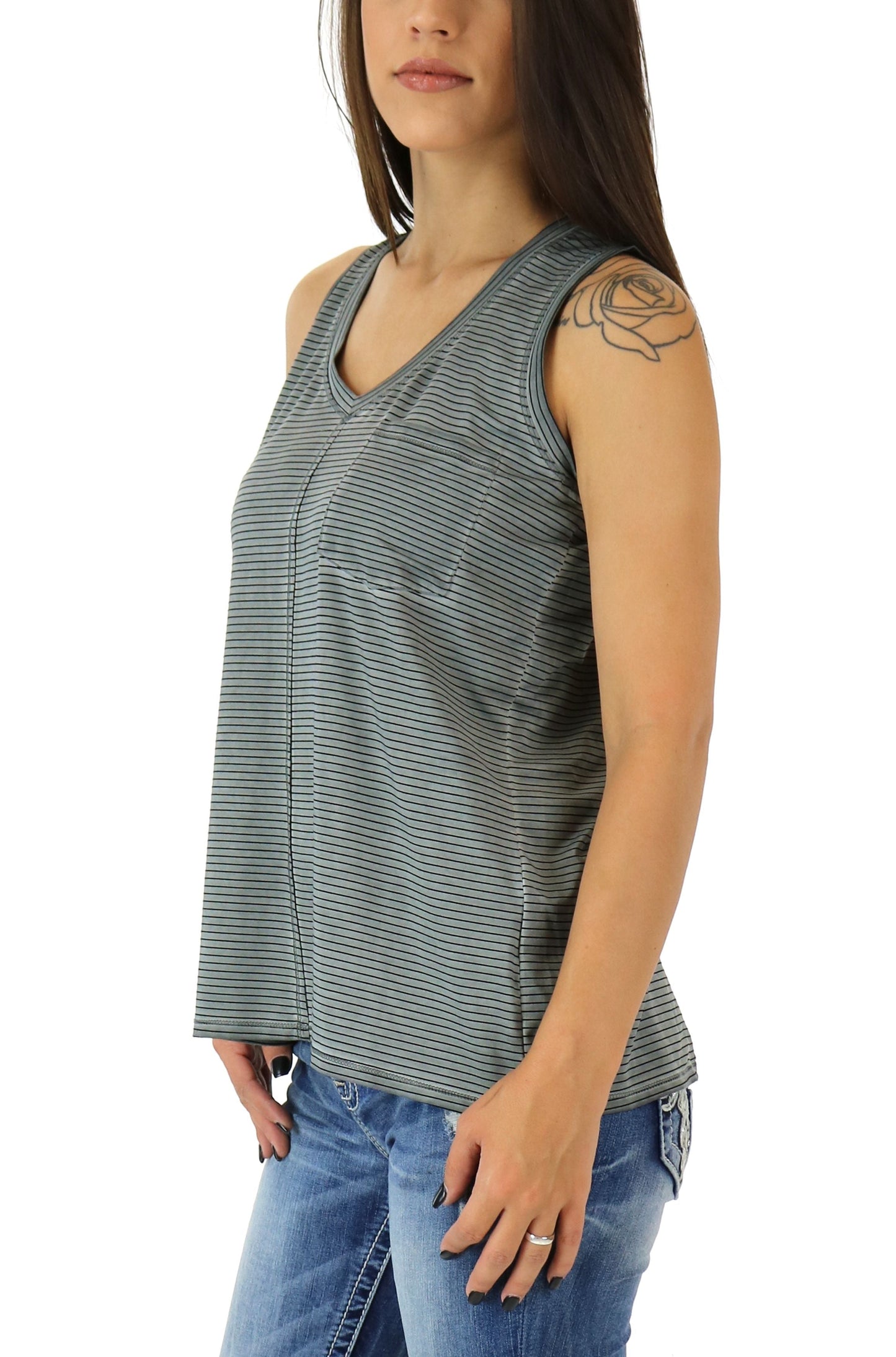 Dear John Corey Dirty Wash Stripe Tank in Wild Dove