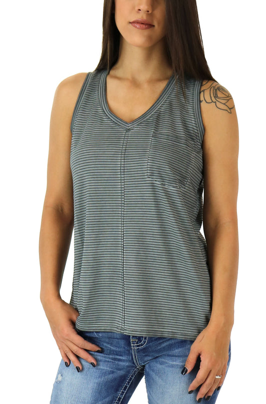 Dear John Corey Dirty Wash Stripe Tank in Wild Dove