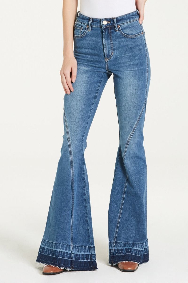 Leah Super High Rise Super Flare Tempe Jeans In Medium Wash By Dear John DPM56A124TEM