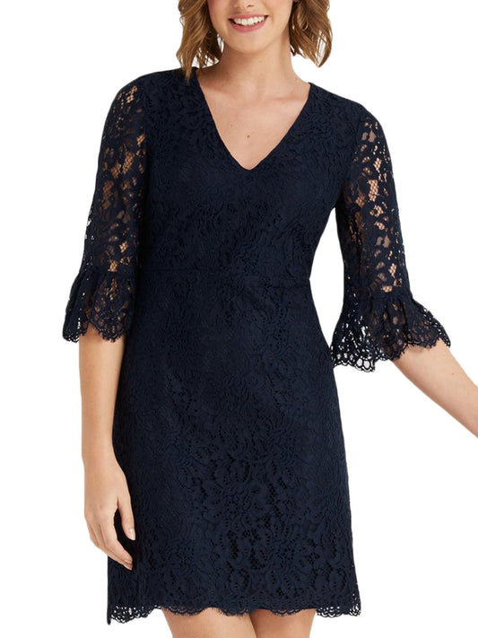 Draper James Bell Sleeve Lace Dress in Nassua Navy