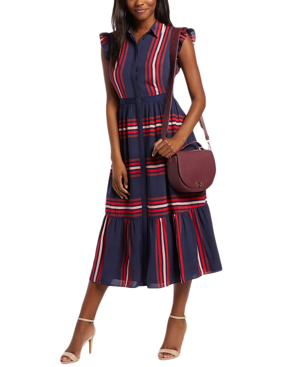 Draper James Collection Striped Maxi Shirt Dress in Nassau Navy Multi