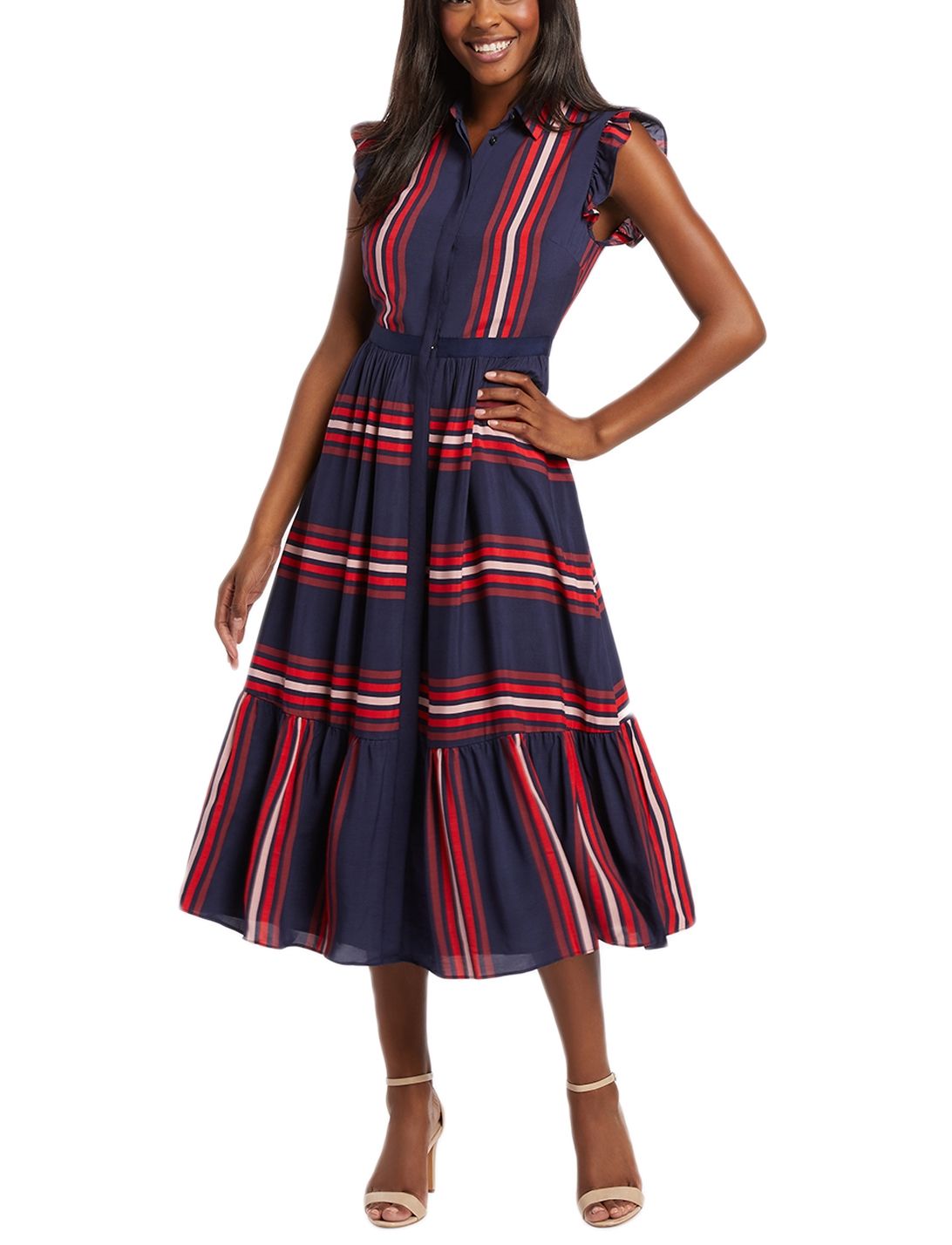 Draper James Collection Striped Maxi Shirt Dress in Nassau Navy Multi