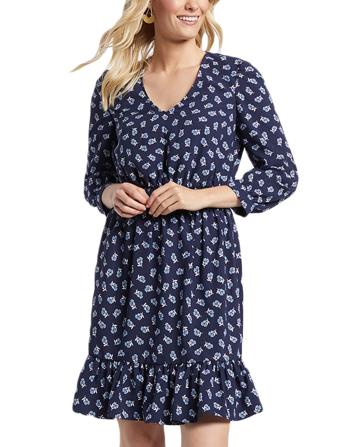 Draper James Floral Peasant Dress in Nassau Navy Multi