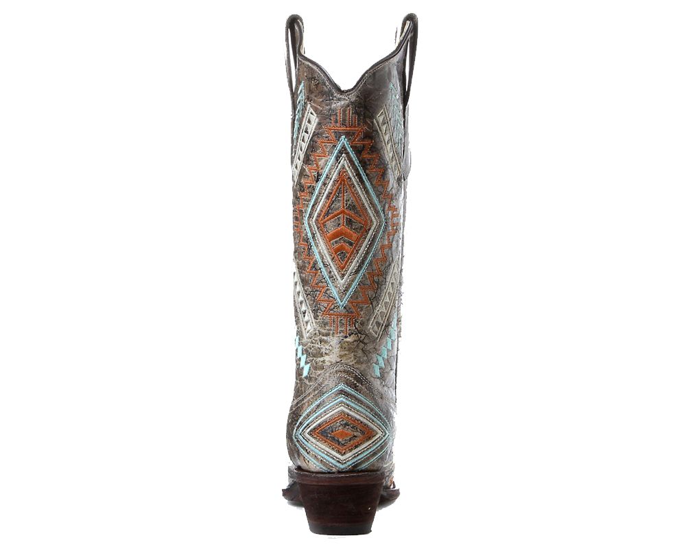 Corral Black Bone Multi Color Diamond Boots