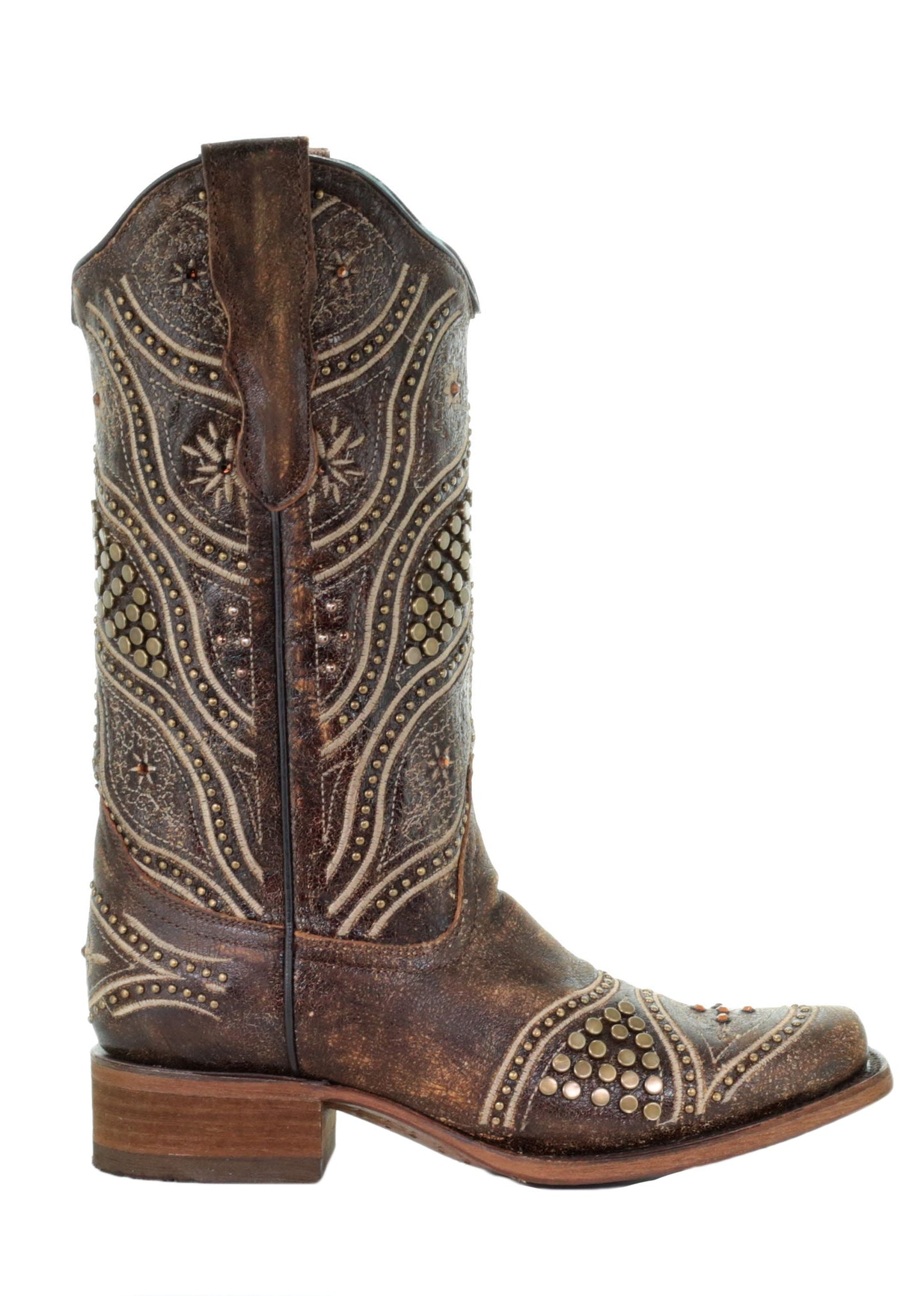 Corral Brown Embroidered Boots with Stud Accents